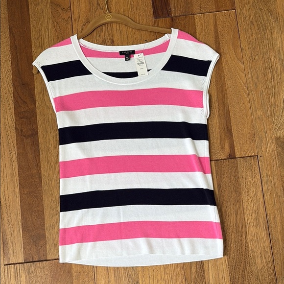 Talbots Sweaters - Talbots Pink and Black Striped Crew Neck Sweater